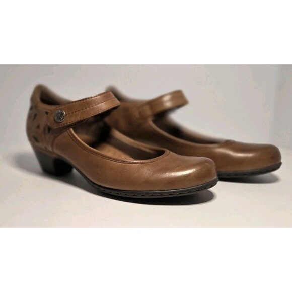 Rockport Women Shoes Brown Leather Kitten Heel Mary Jane Tooled Detail Sz 7 - Picture 1 of 7